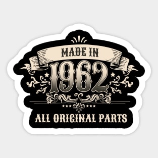 Retro Vintage Birthday Made In 1962 All Original Parts Sticker